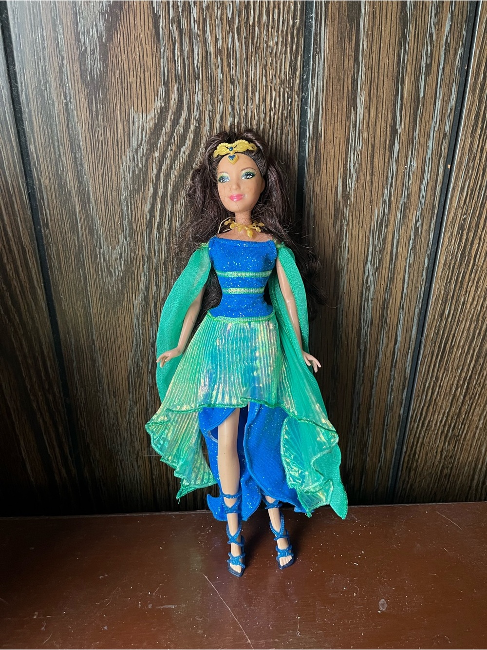Fashion Doll in Blue and Green Dress - Kids Toys